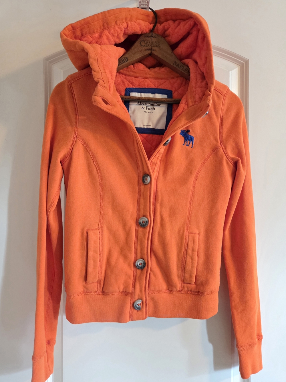 Abercrombie & Fitch Vintage Orange Button Up Hoodie Moose Logo Jacket Small
